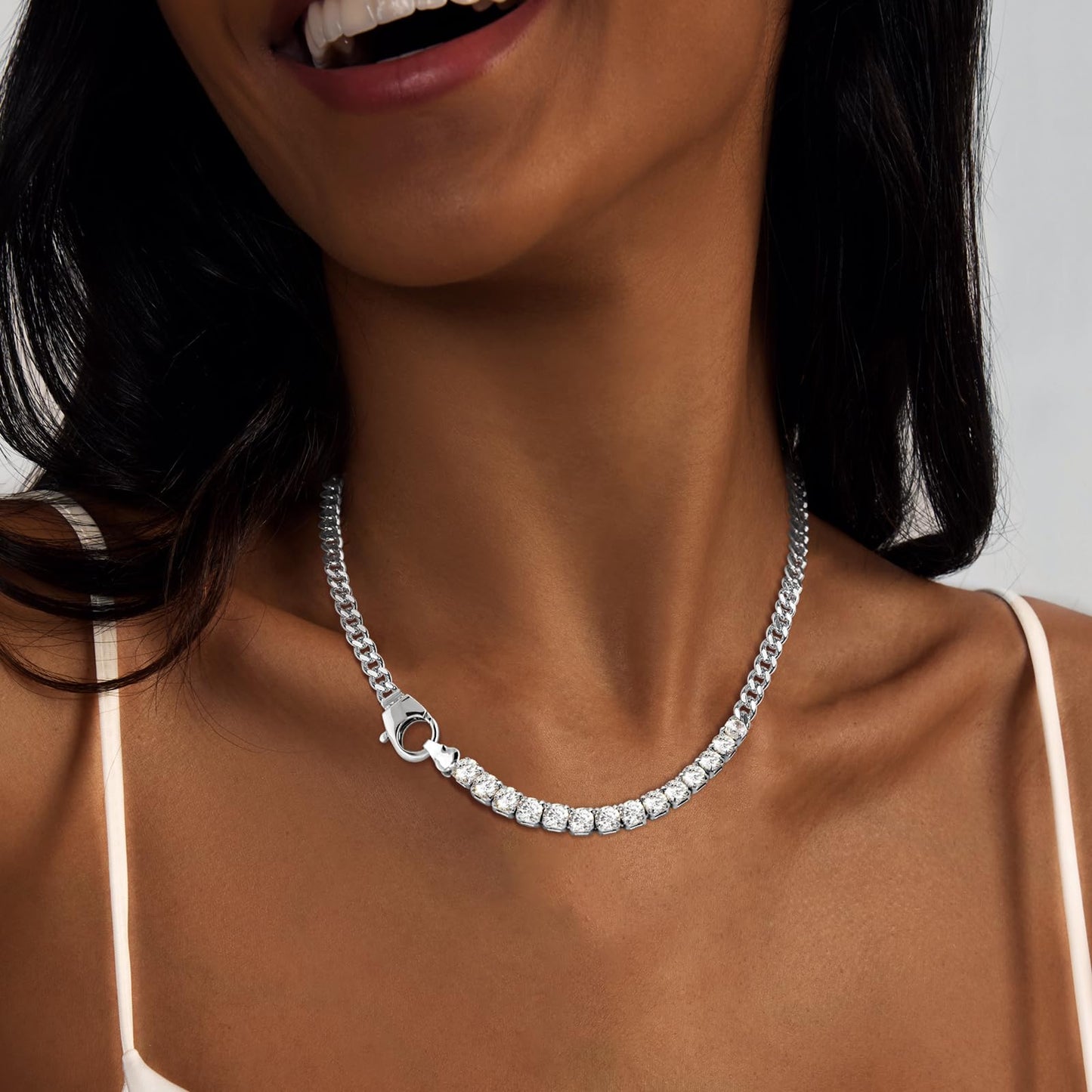 LULII Tennis Necklaces for Women 14K Silver Plated Chunky Cubic Zirconia Choker Cuban Link Chain for Women Jewelry Gifts