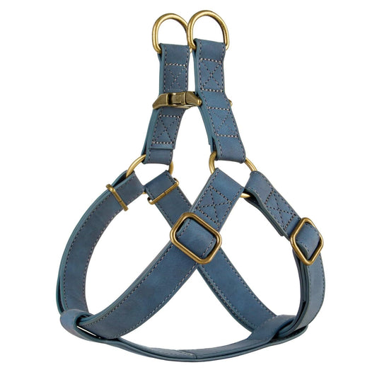 Didog Step in Dog Harness - PU Leather Dog Harness with Antique Bronze Metal Buckle, Easy Walk Dog Halter Harness for Medium Dogs Walking Training (Blue, S: Chest 16-22")