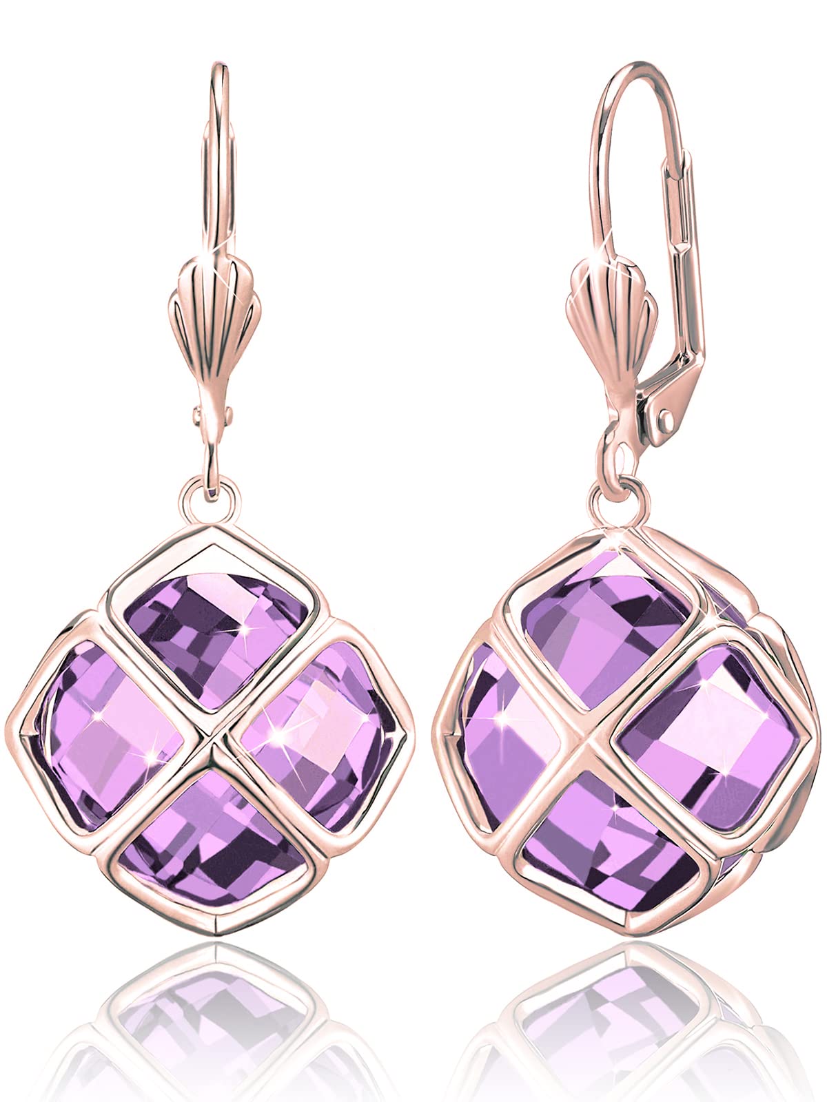 Big Light Purple Crystal Dangle Earrings for Women (Jun-Lavender-Rose Gold)