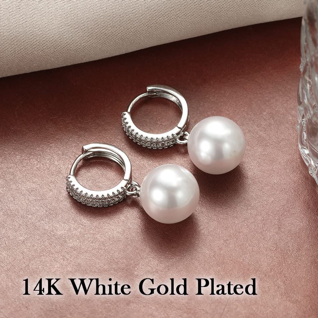Pearl Earrings for Women 14K Gold Plated Hypoallergenic Pearl Earrings 5A Cubic Zirconia Dangle Earrings Elegant Jewelry (4-Silver)