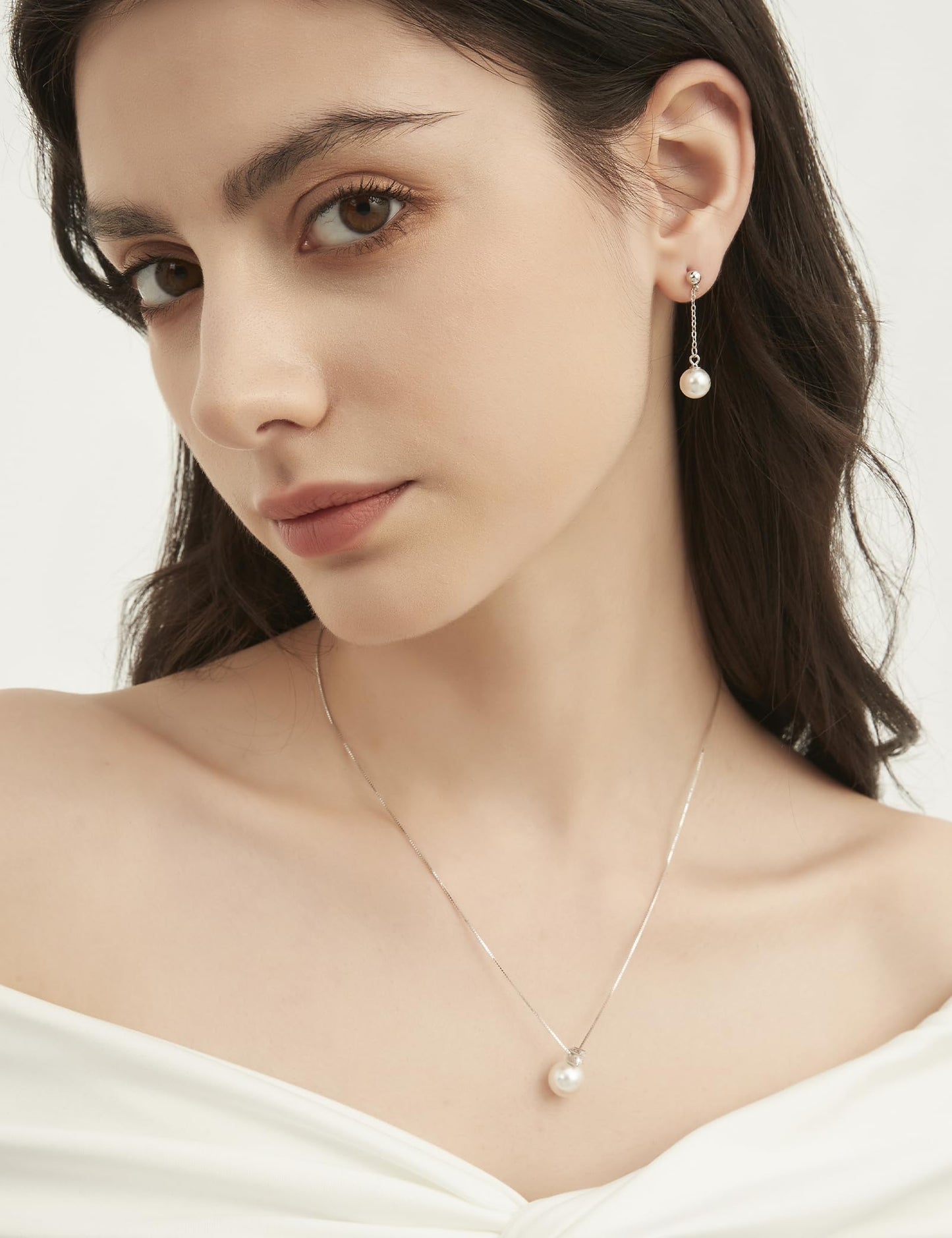 Mameloly Pearl Earrings for Women 925 Sterling Silver 8MM Simulated Pearl Dangle Drop Earrings Trendy Jewelry for Women Hypoallergenic