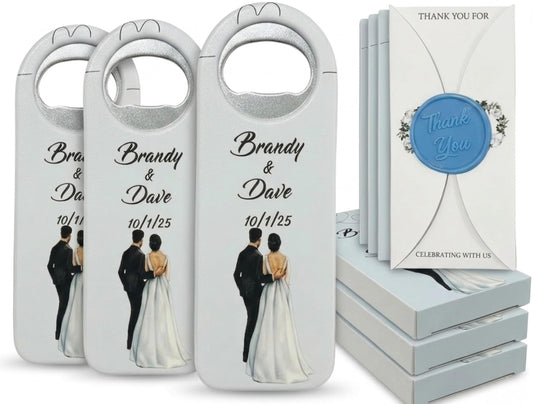Wedding Bottle Opener Magnet Personalized Wedding Favors for Guests in Bulk, Custom Magnetic Bottle Opener Party Favor, Wedding Souvenirs Thank You Gift, Bridal Shower Favor (20-200 Pack)