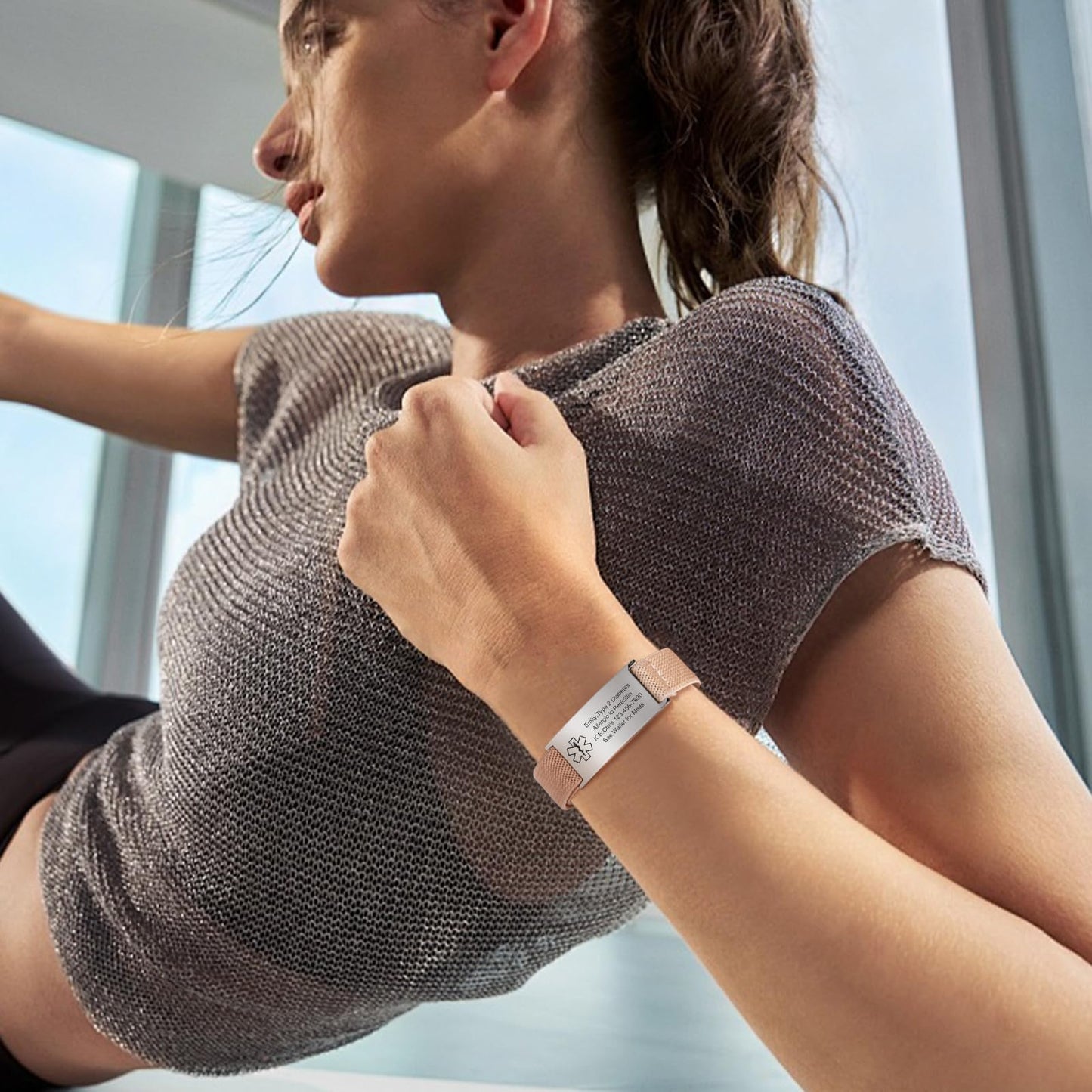 VNOX Medical Alert Bracelets for Men & Women with Free Engraving Adjustable Stainless Steel Mesh Emergency Medical ID Bracelets Wristband