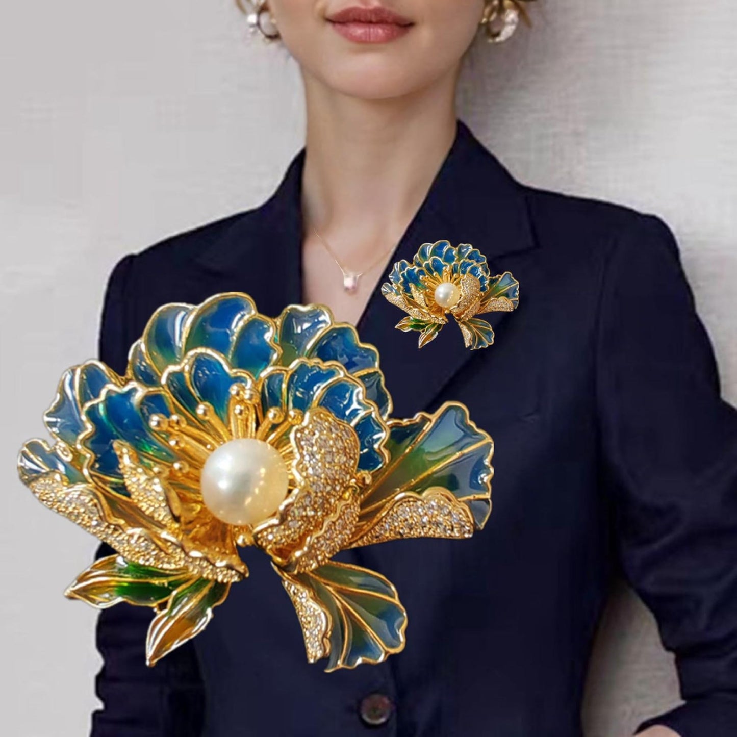 Fashion Brooches For Women, Peony Flower Brooch Pins, Suitable For Party And Daily Wear On Many Occasions,Blue