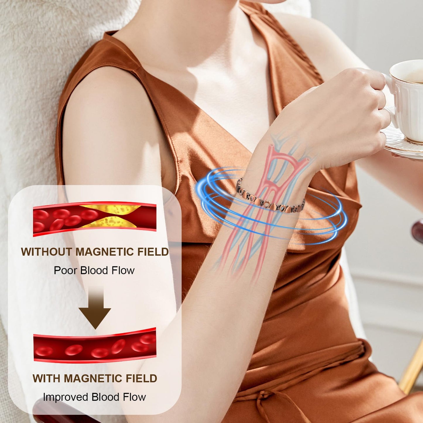 Fashtour 99.99% Pure Copper Magnetic Bracelet and Ring Set for Women, Heart Wire Design Adjustable Jewelry with 3800 Gauss Magnets, Elegant Gift Box(Heart Wire Design) (Heart Bracelet Set)