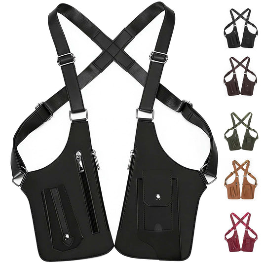 Premium Leather Shoulder Bag, Double Shoulder Armpit Bag for Men, Anti-Theft Hidden Adjustable Shoulder Holster for Men (Black)