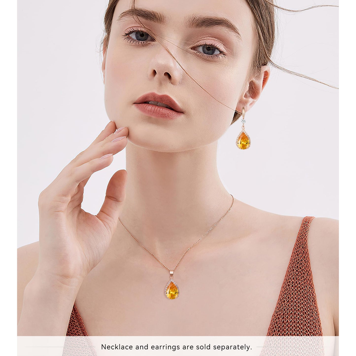 Linawe Rose Imitation Gold Plated Yellow Earrings for Women, Imitation Diamond Dangle Drop Chandelier Rhinestone Lab Created Citrine Cubic Zirconia Fake Crystal Wedding Earrings
