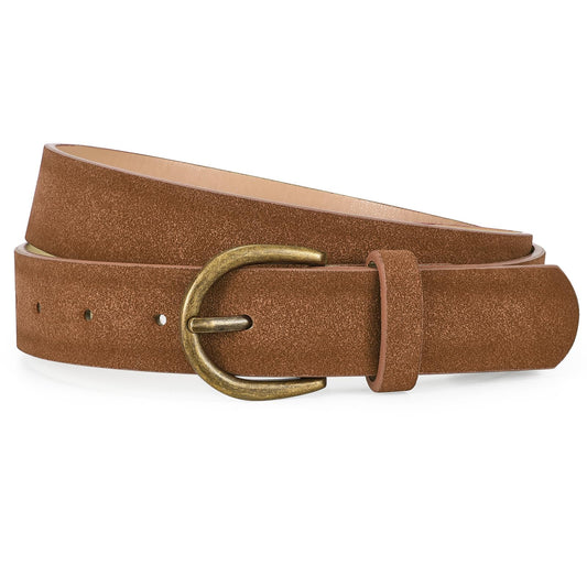 TRIWORKS Women Suede Leather Belt for Jeans Vintage Leather belt for Pants Ladies Waist Belts with Bronze Buckle,Brown