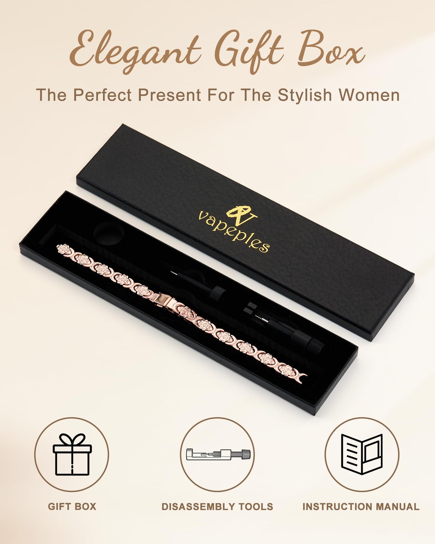 vapeples Copper Bracelets for Women, 99.99% Pure Copper Magnetic Bracelet, 3800 Gauss, Adjustable Sizing, Women's Bracelets With Built-in Magnets, Gift Packaging, Fashion Jewelry Gift