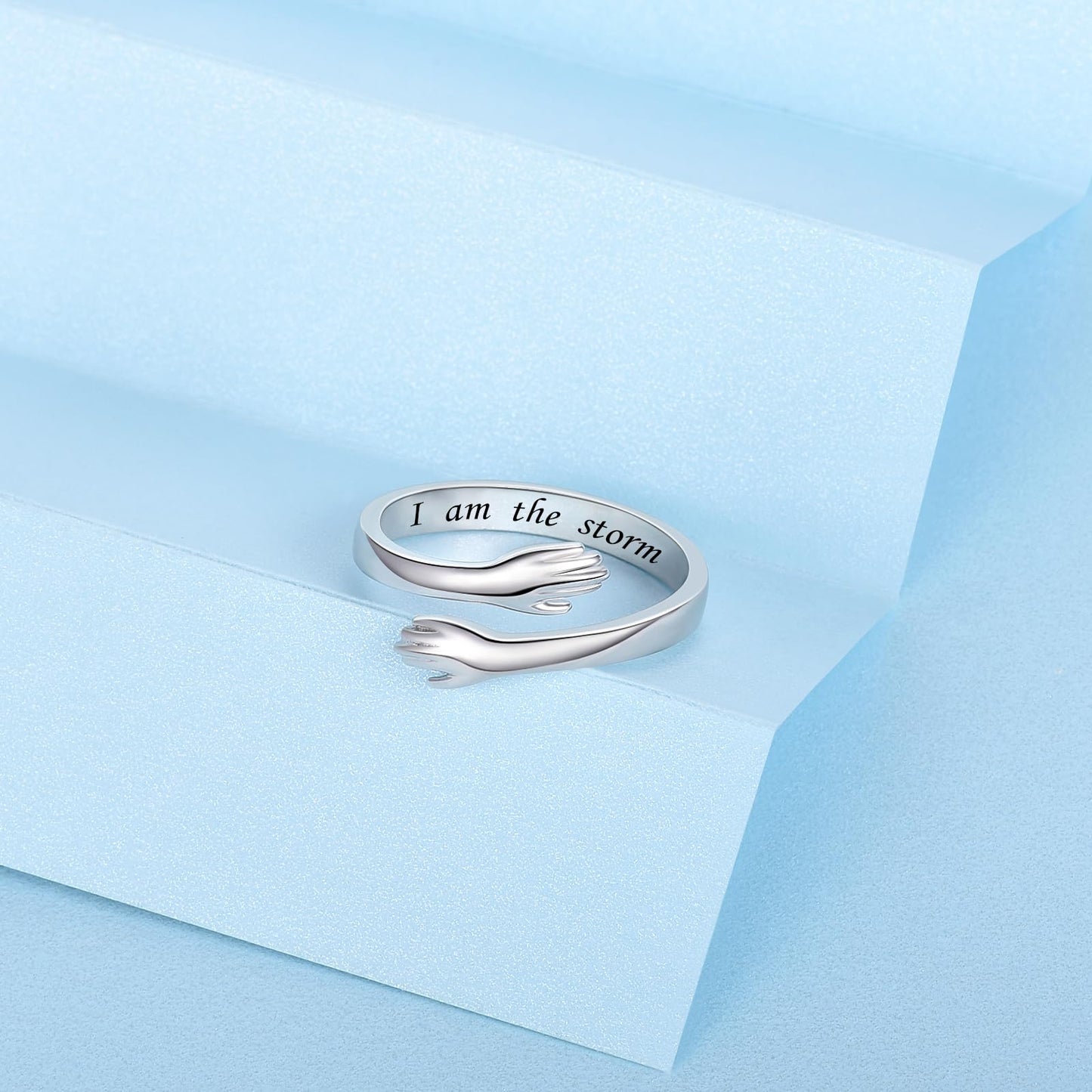 ACJFA S925 Sterling Silver Hug Ring for Women Adjustable Thumb Ring Birthday Gifts (I am the storm)
