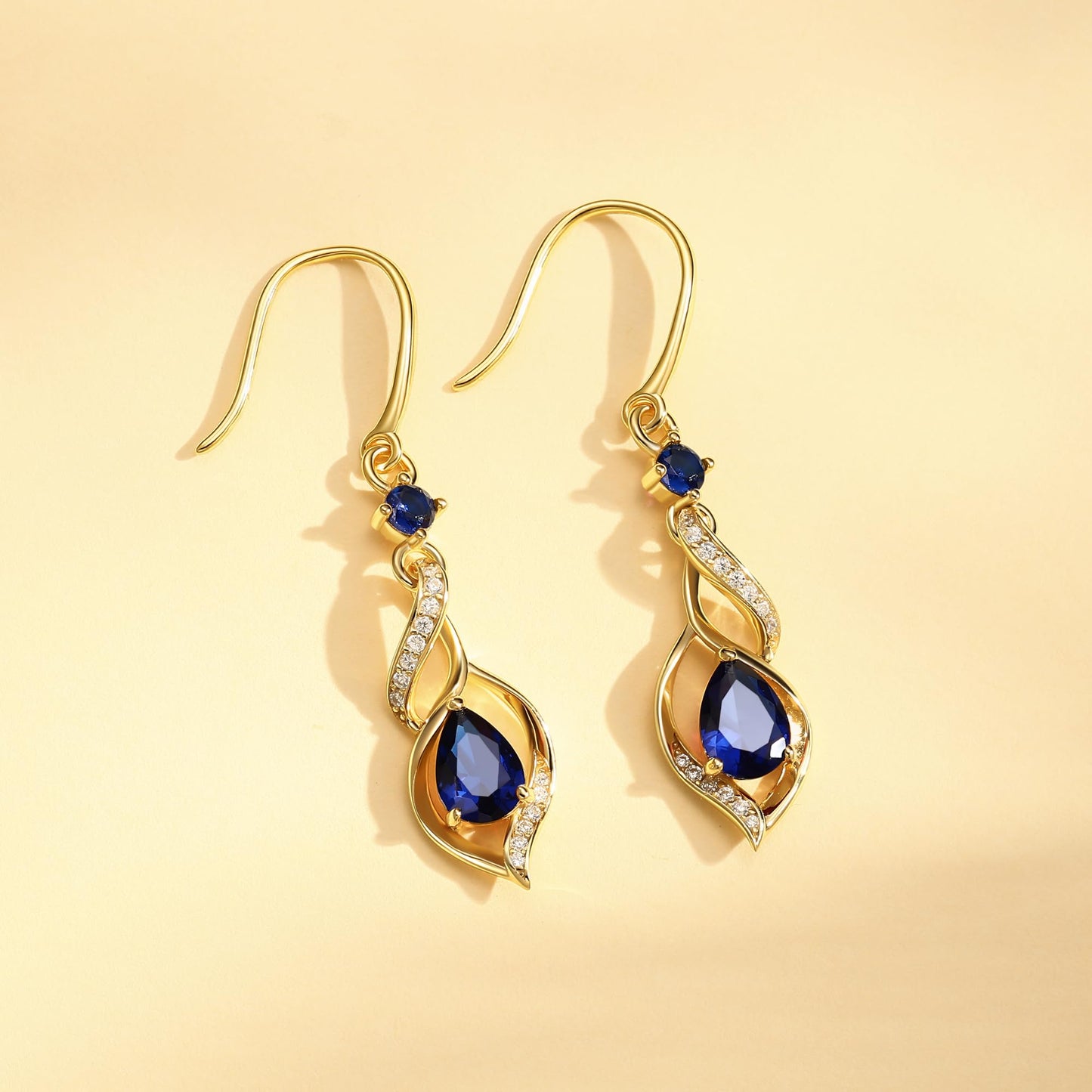 FANCIME 14K Gold Plated September Birthstone Dangle Earrings for Women Teardrop Sapphire Earrings S925 Sterling Silver infinity Love Birthday Gifts for Mom Women
