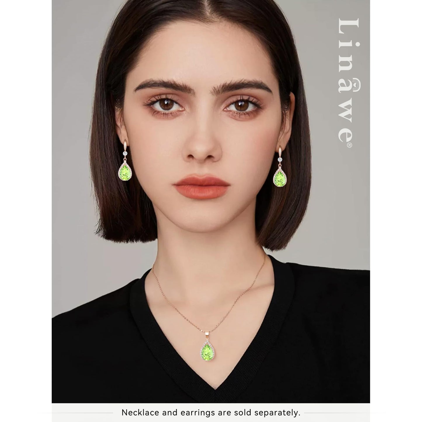 Linawe Lime Green Earrings for Women Trendy, Rose Imitation Gold Plated Lab Created Peridot Crystal Imitation Diamond Rhinestone Teardrop Drop Dangle Earrings Dangling, Cubic Zirconia Birthstone Jewelry