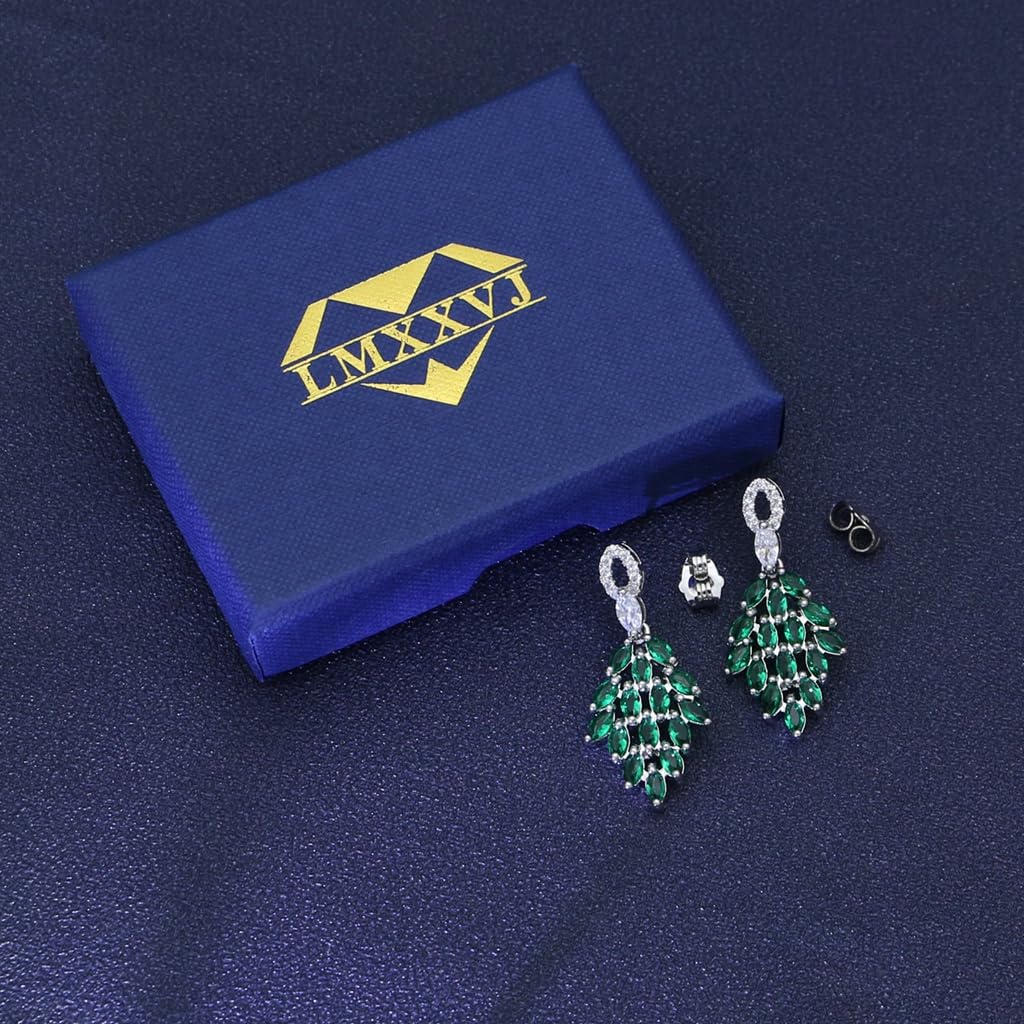 LMXXVJ Created Green Emerald Diamond Earrings Jewelry for Women,Bridal Bridesmaid Stud Earring Jewelry Wedding Pageant Proms Earring for Mom/Wife/Best Friend,Silver-Tone