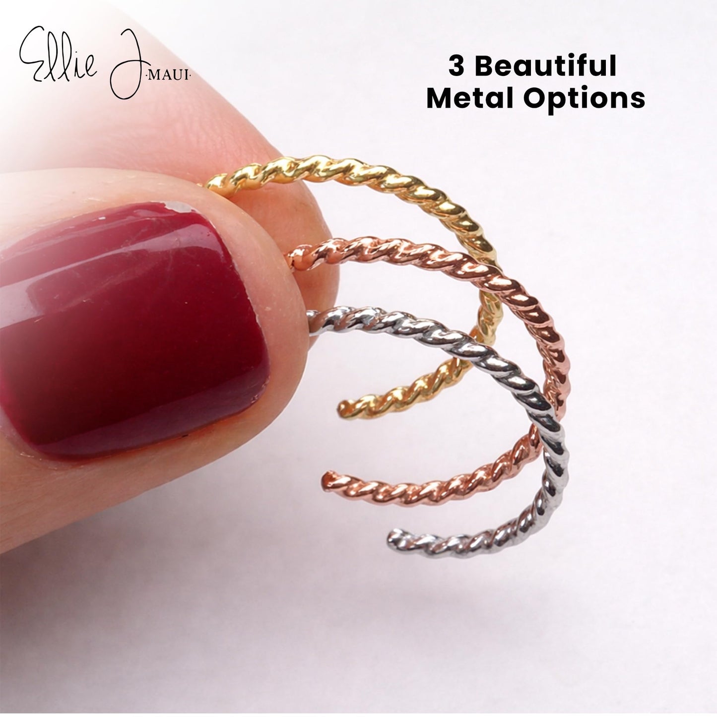 Ellie J Maui Rose Gold Adjustable Toe Ring / 14k Gold Fill/Solid 925 Sterling Silver Rope Twist Design Open Cuff For Women Body Jewelry (Single Rose Gold)