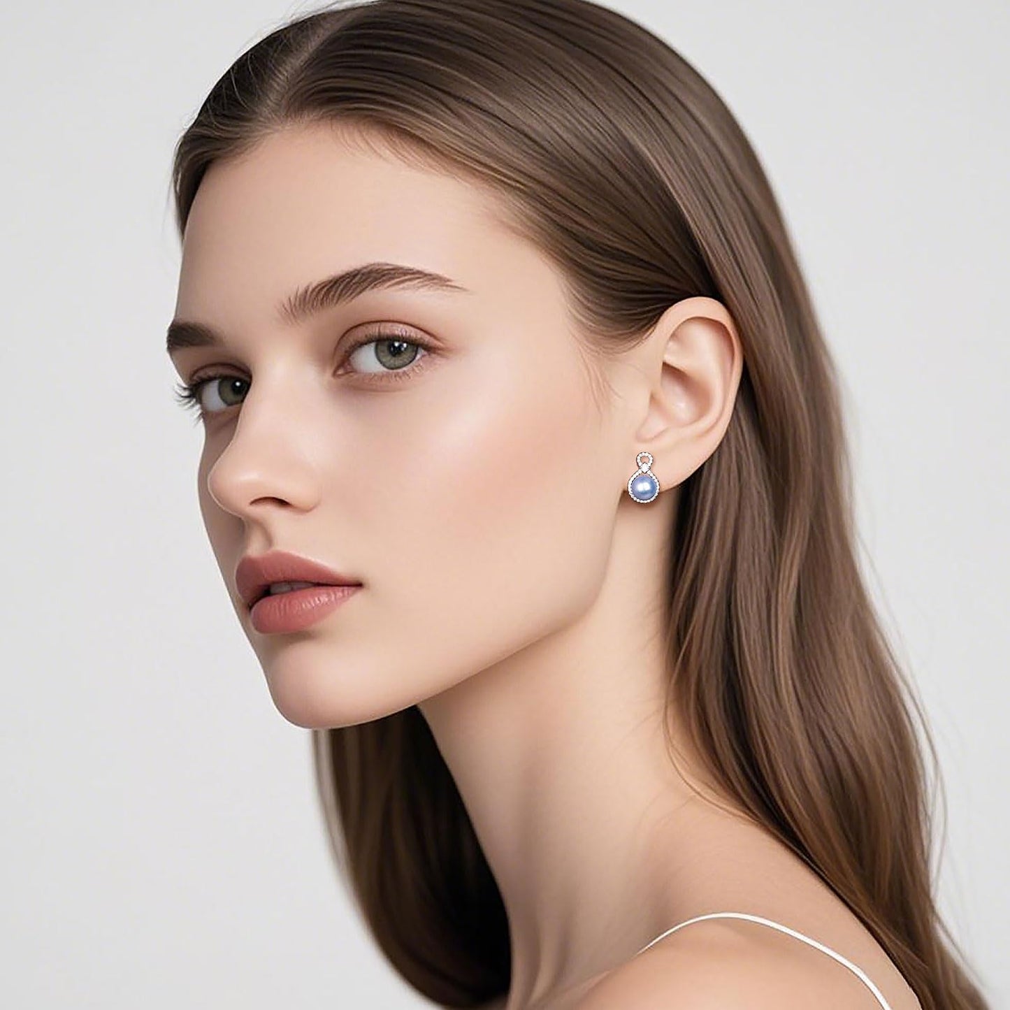 BAMIKI Golden Pearl Earrings for Women, S925 Sterling Silver 14K Gold Plated Infinity Stud Earrings, 8-8.5mm Round Saltwater Cultured Pearls, Hypoallergenicity Jewelry Gifts for Mother Wife Bridal