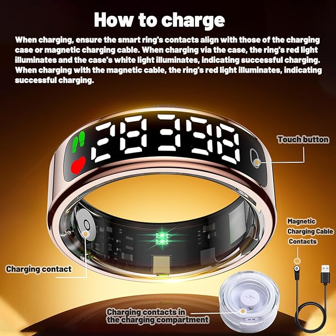 Smart Health Ring for Women Men, Smart Ring Fitness Tracker for iOS Android, Heart Rate, Blood Oxygen, Blood Pressure, Sleep Monitoring,5ATM Waterproof, No Subscription Fee (Silver, 8#)