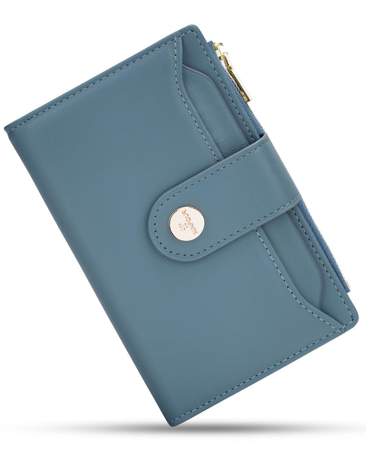 Sunpour Women’s RFID Blocking Leather Trifold Wallet, Large Capacity Credit Card Holder Wallet for Women, Travel Wallet(Blue)