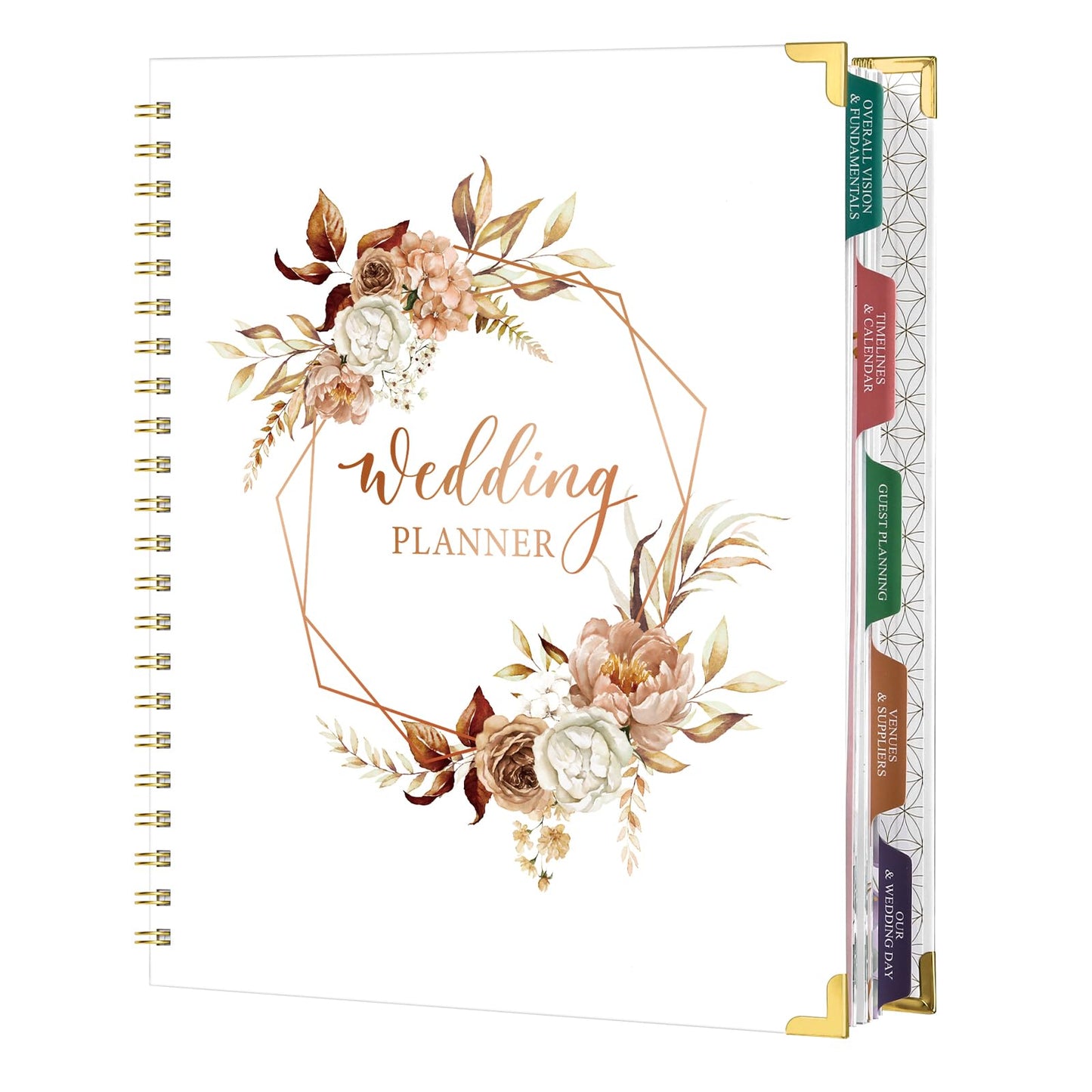 Wedding Planner Book and Organizer for the Bride - Planning With Tabbed Sections, 8.5" x 11", Hardcover, Metal Corner, 5 Inner Pockets, Sticker