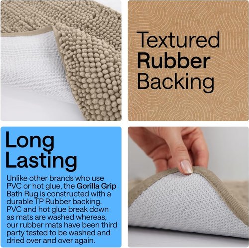 GORILLA GRIP Bath Rug Mat - Soft, Absorbent Chenille | Quick-Dry Microfiber, 30x20, Gray Beige