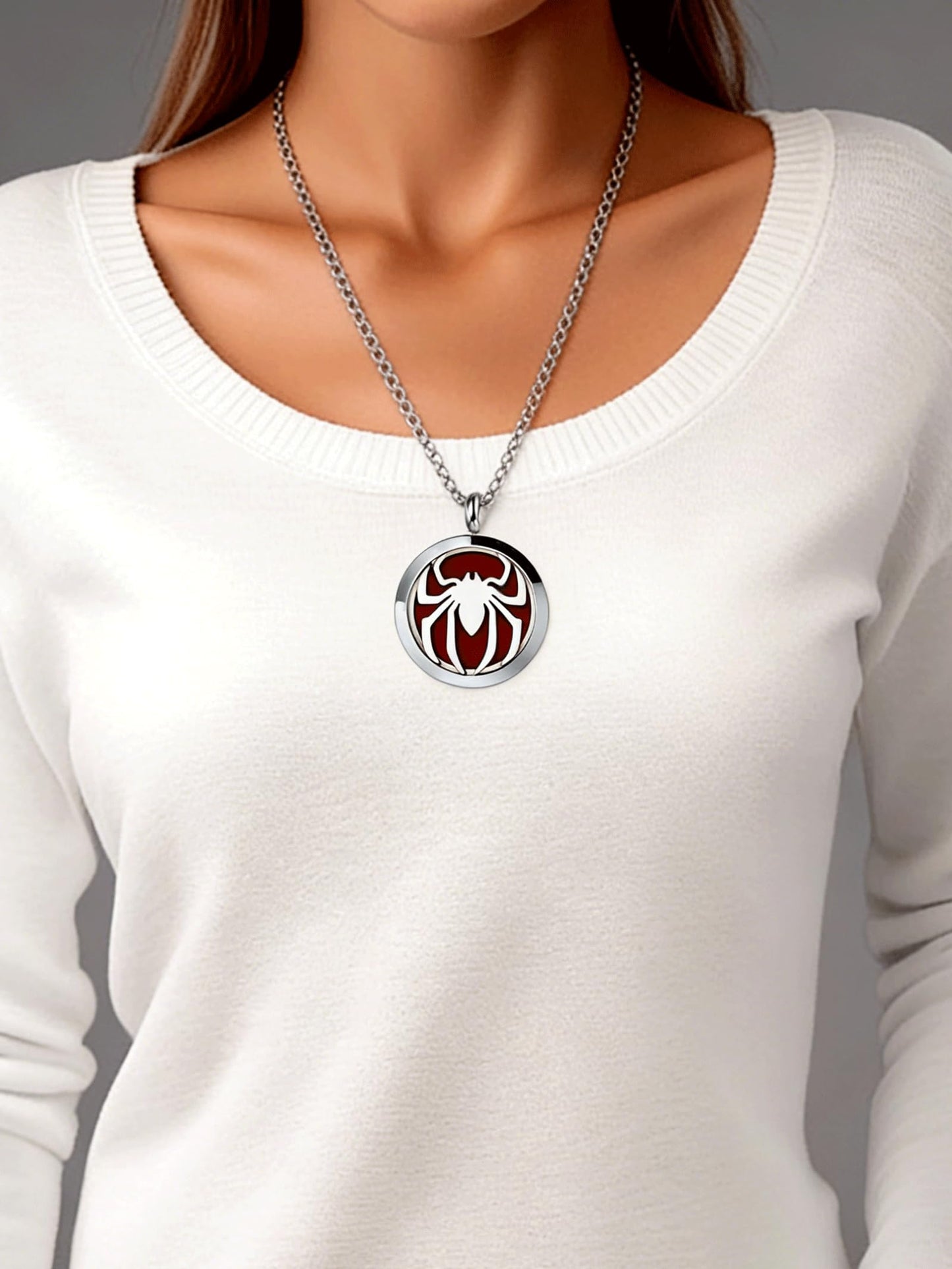 Popeoiuh Essential Oil Diffuser Necklace - Aromatherapy Stainless Steel Spider Pattern Locket Pendant Jewelry Set for Birthday Christmas Halloween Women Men Teen
