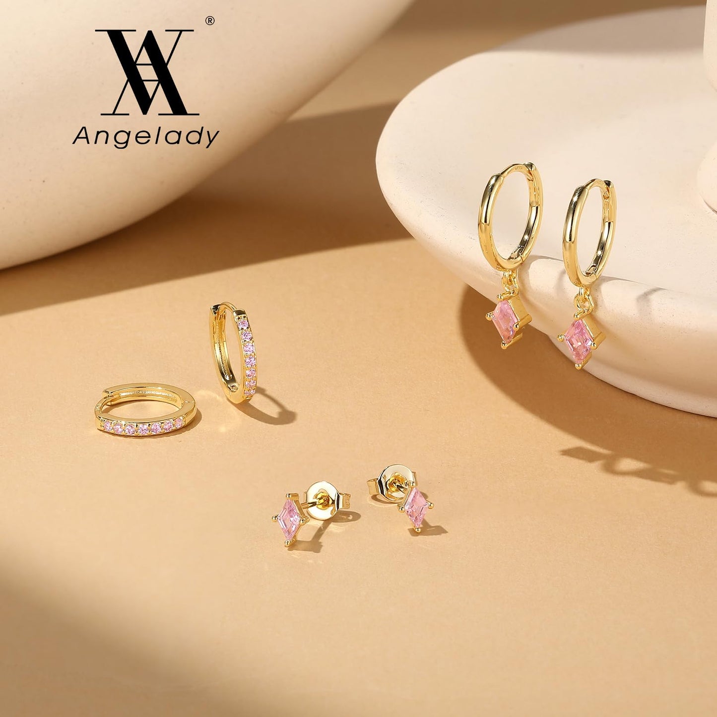 Gold Hoop Earrings Set for Women, Dainty 14K Gold Plated Pink Earrings, Hypoallergenic Trendy Small Earring Stacks Multiple Piercing, Huggies Hot Pink Dangle Earring Jewelry for Women