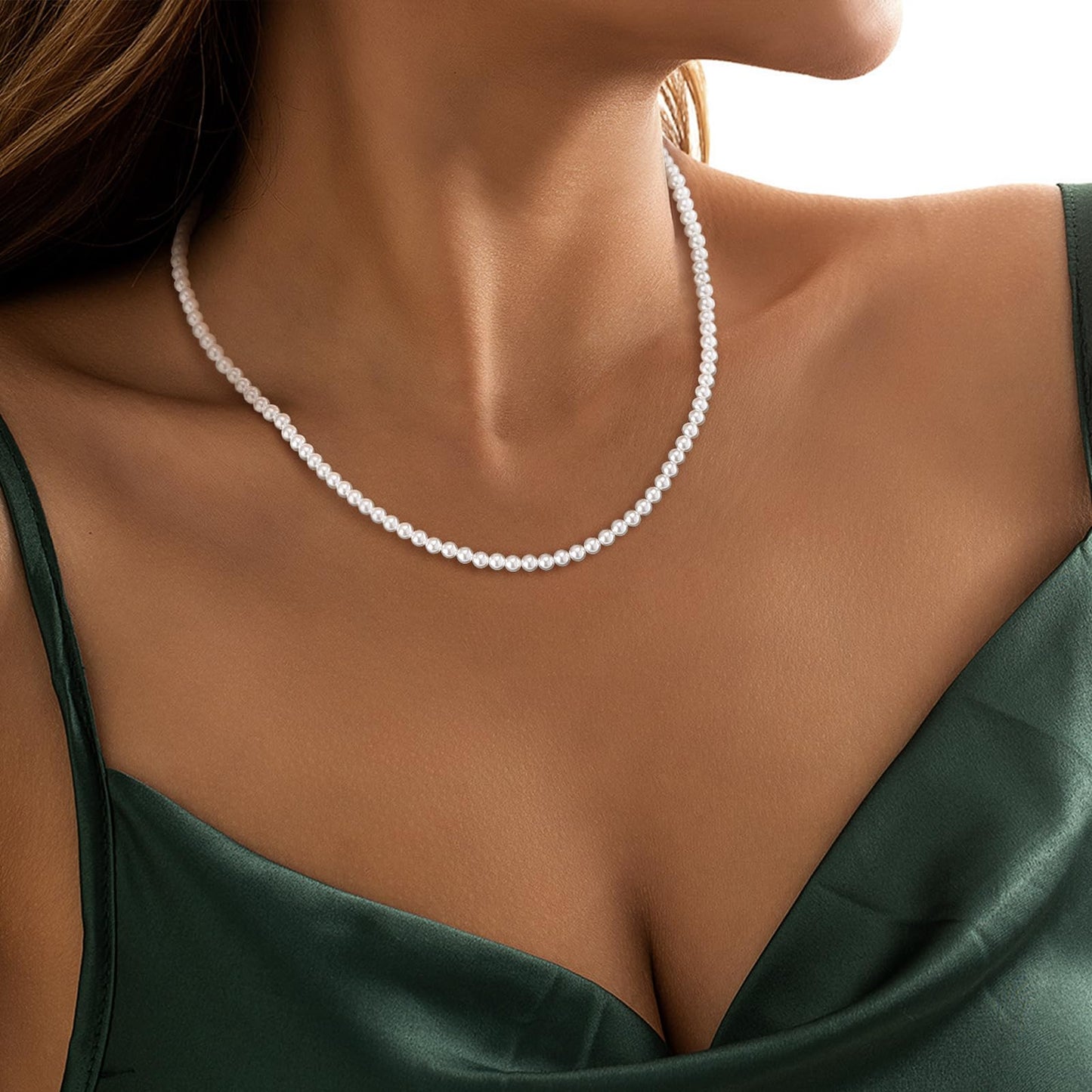 MJartoria Pearl Necklace for Men, 16''-24'' Pearl Necklaces for Women, 6/8mm White Pearl Choker Necklace Trendy Jewelry Gifts for Women Men (16 inches, 4mm)