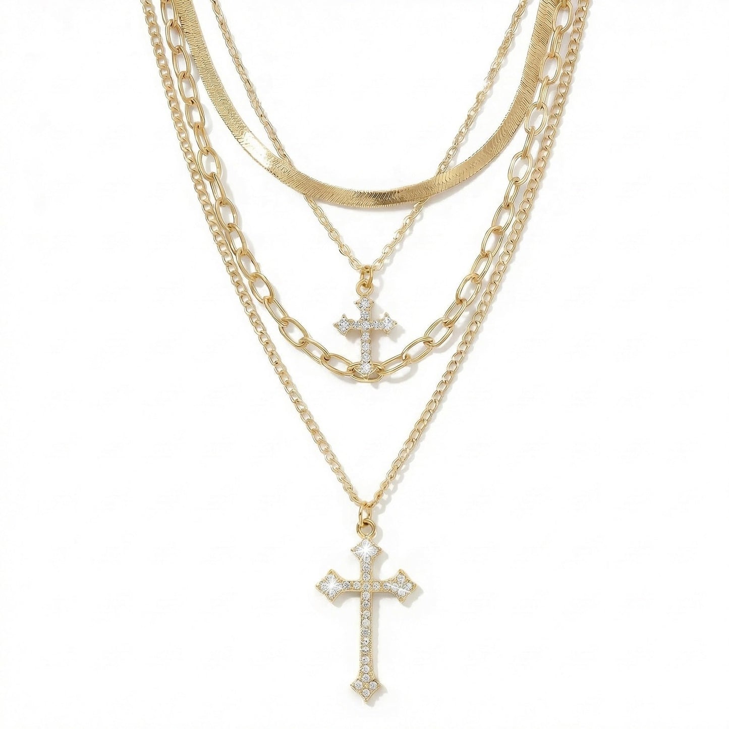 ANDKISS Gold Cross Necklace for Women - Gold Plated Layered Necklace Stack Snake Chain CZ Diamond Cross Pendant Necklaces Jewelry for Women Valentine's Day Gift Trendy