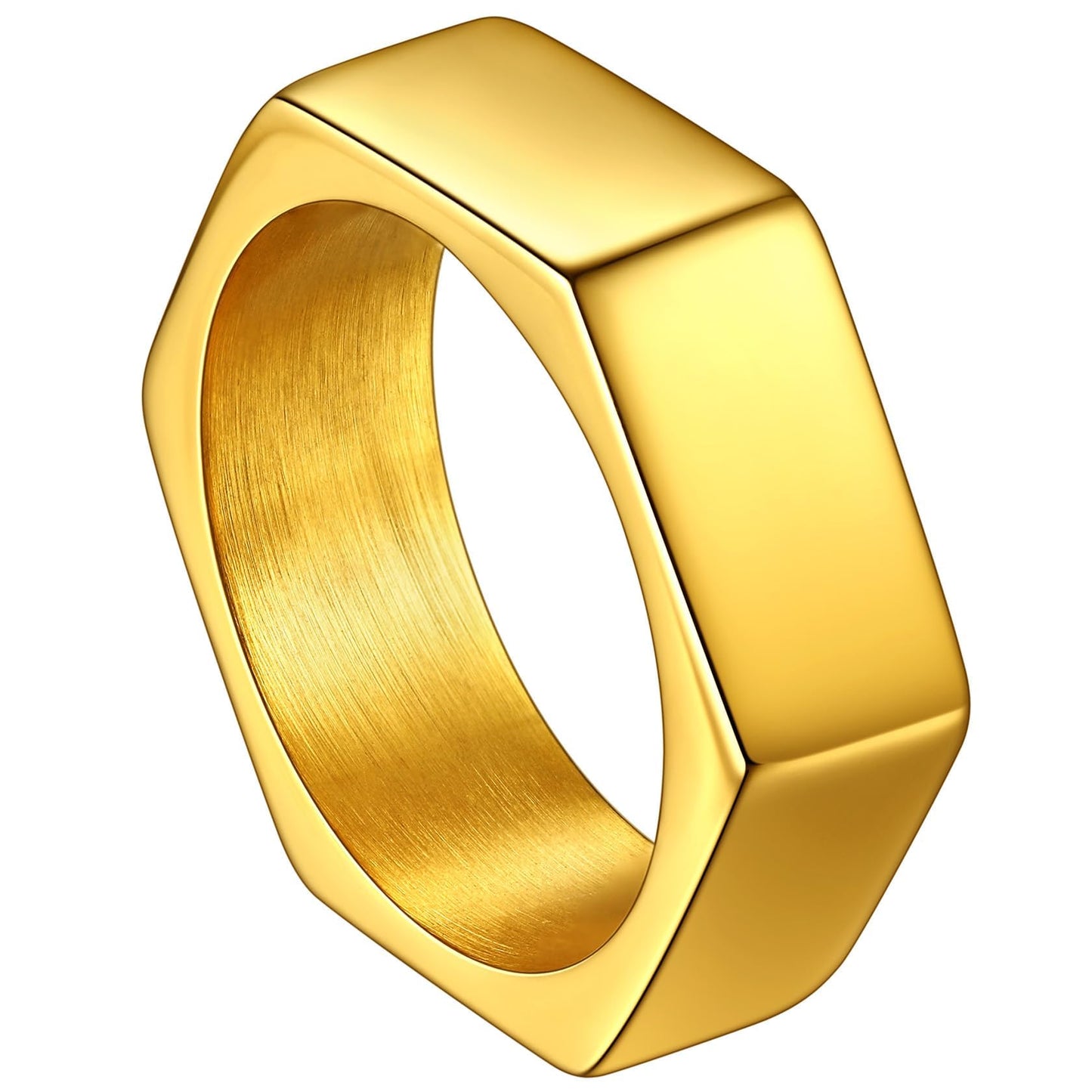 ChainsHouse Gold Hexagon Geometric Ring for Men Women, Cool Punk Hip Hop Biker Band Rings(Size 12)