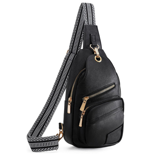 GOIACII Sling Bag for Women Anti Theft Cossbody Purse for Travel Fanny Packs Leather Black
