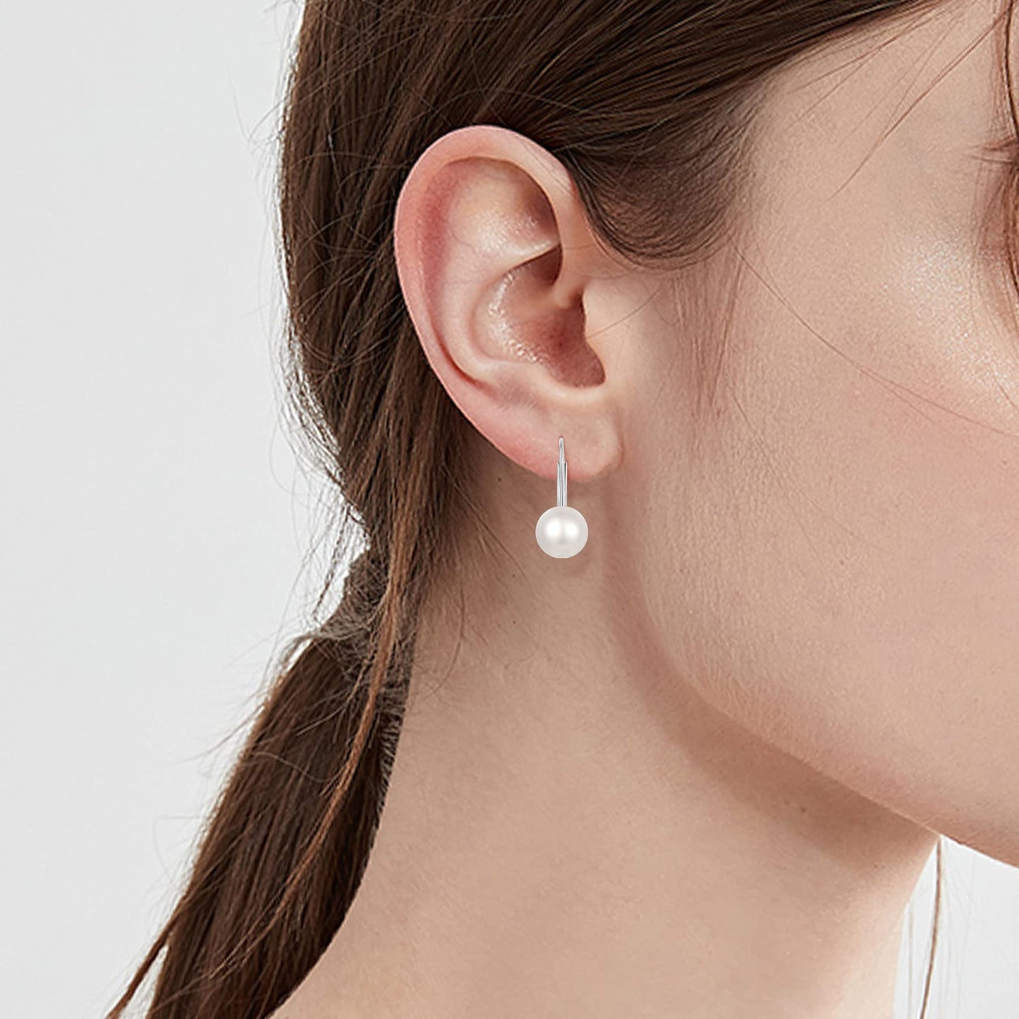 JO WISDOM Pearl Earrings,925 Sterling Silver 8mm Freshwater Cultured Pearl Leverback Drop & Dangle Earrings for Women Wedding