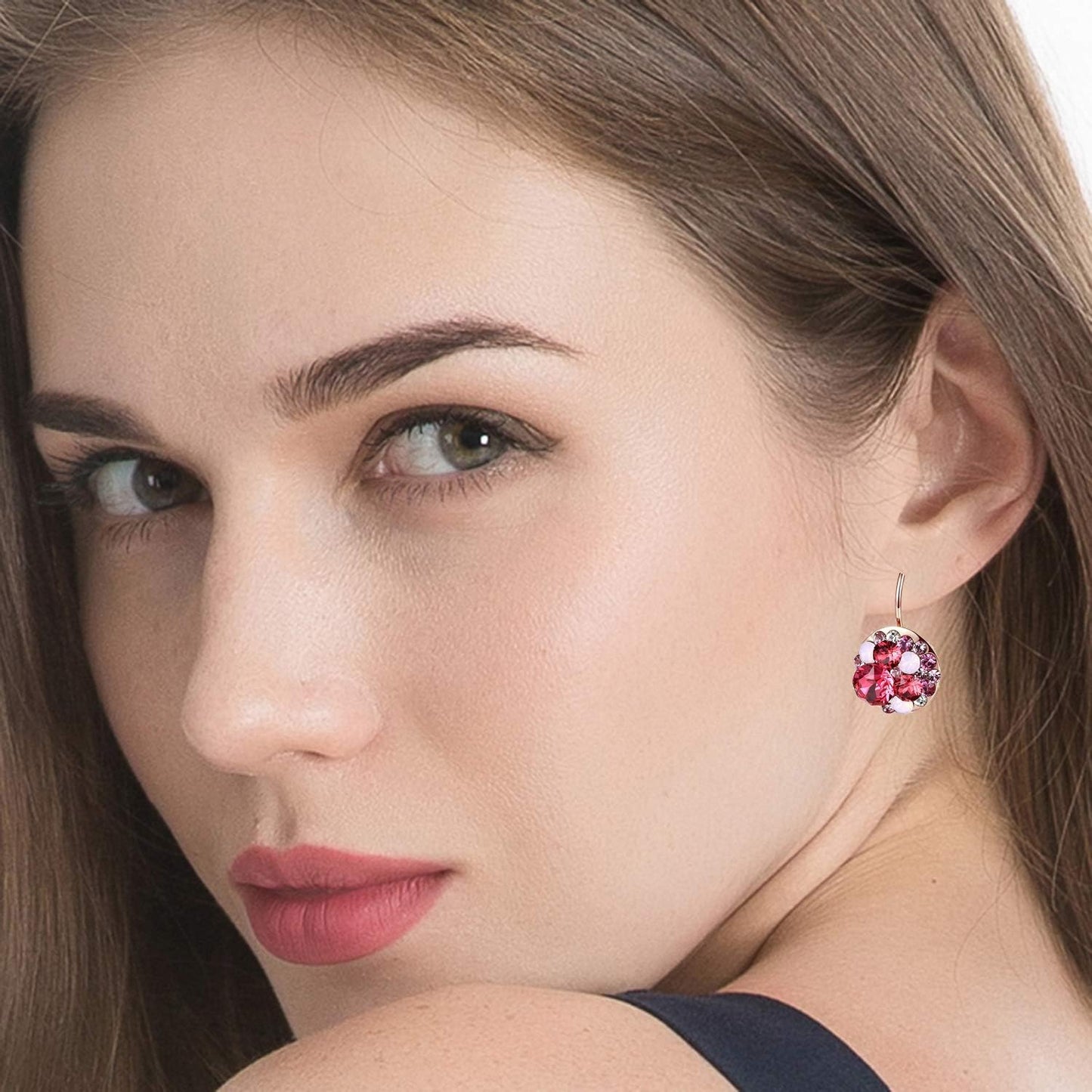 Multicolored Austrian Crystal Drop Earrings for Women 14K Gold Plated Hypoallergenic Leverback Dangle Earrings