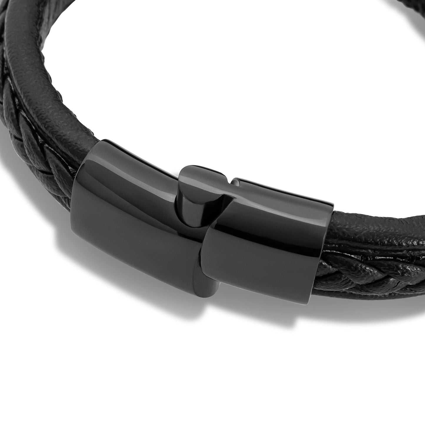 SERASAR Hombres Pulsera de cuero negro 23cm Brazalete Hombre Regalo Caja envuelta en genuina multicapa para Cierres magneticos Joyas