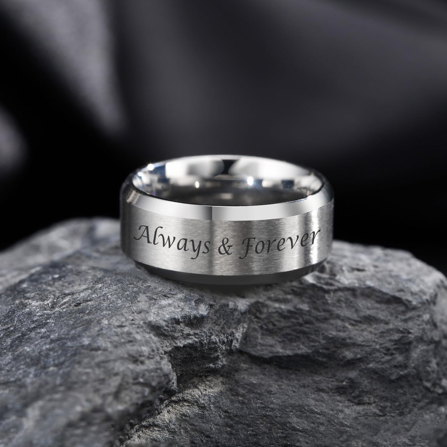 VNOX Customize Personalized Name Date LOVE 8MM Stainless Steel Simple Matte Brushed Finish Wedding Band Engagement Rings for Men Women,Size 10,Silver