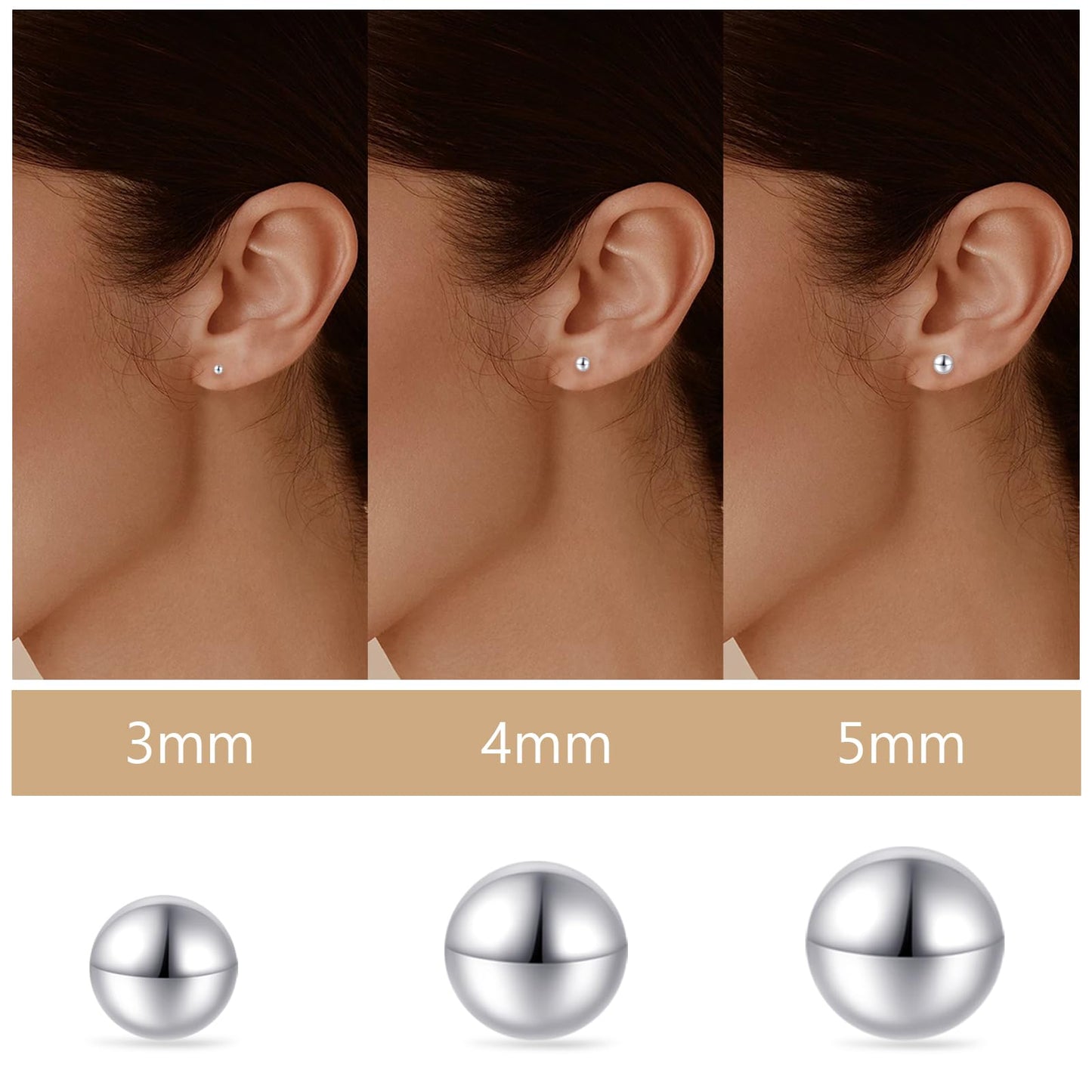 Limerencia G23 Pure Titanium Earrings F136 Implant Grade Titanium Studs 20G Hypoallergenic Round Cubic Zirconia/Princess-Cut/Square/Ball Earrings for Women Men Sensitive Ears(4mm Round Ball)
