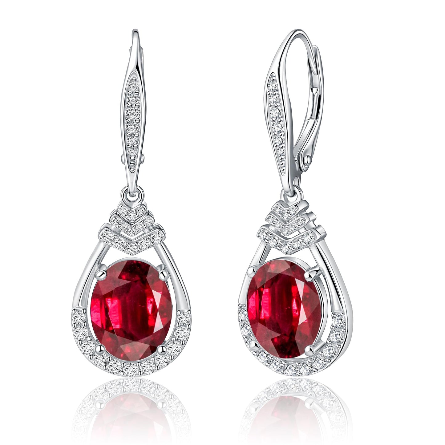 Red Garnet Dangle Earrings January Birthstone Sterling Silver Teardrop Leverback Drop Earring for Women Wedding Jewelry for the Bride Oval Cut CZ Earrings Anniversary Birthday Gifts for Wife Mom ﻿