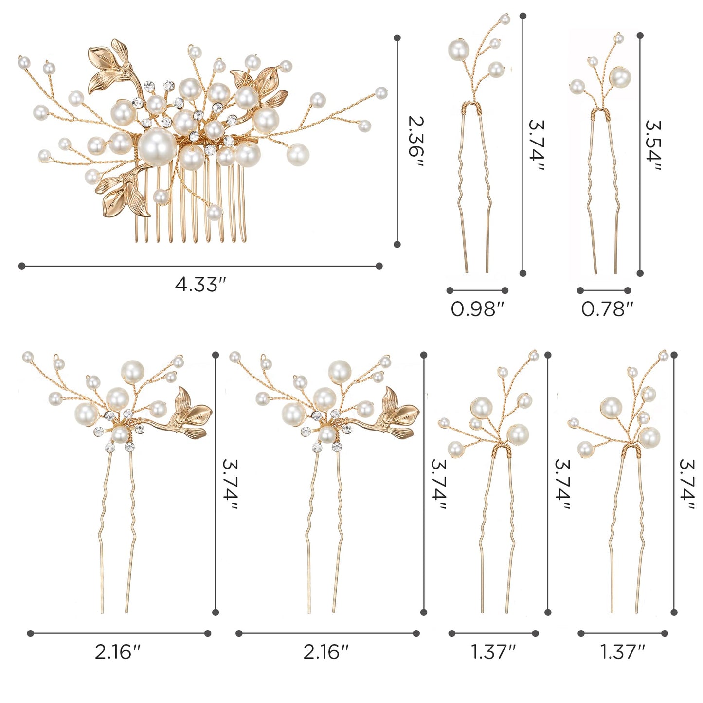 SWEETV Bridal Wedding Hair Accessories Set of 7, Pearl Wedding Hair Comb Rhinestone HairPins Leaf HairPieces Elegant Bridal Headpieces Accessories for Brides Bridesmaids Women Girls