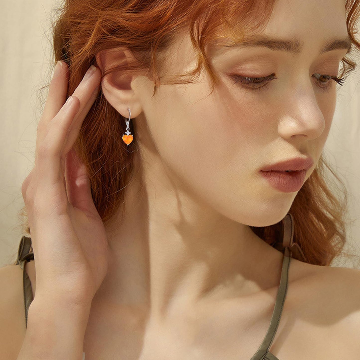 Heart Opal Earrings, S925 Sterling Silver Orange Opal Drop Earring Jewelry Gifts for Women for Best Friend