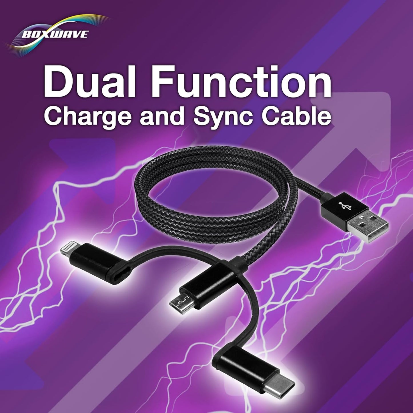 BoxWave MP3 (2.4 3-in-1 Cable Compatible with Safuciiv Player in) - AllCharge Cable - Jet Black