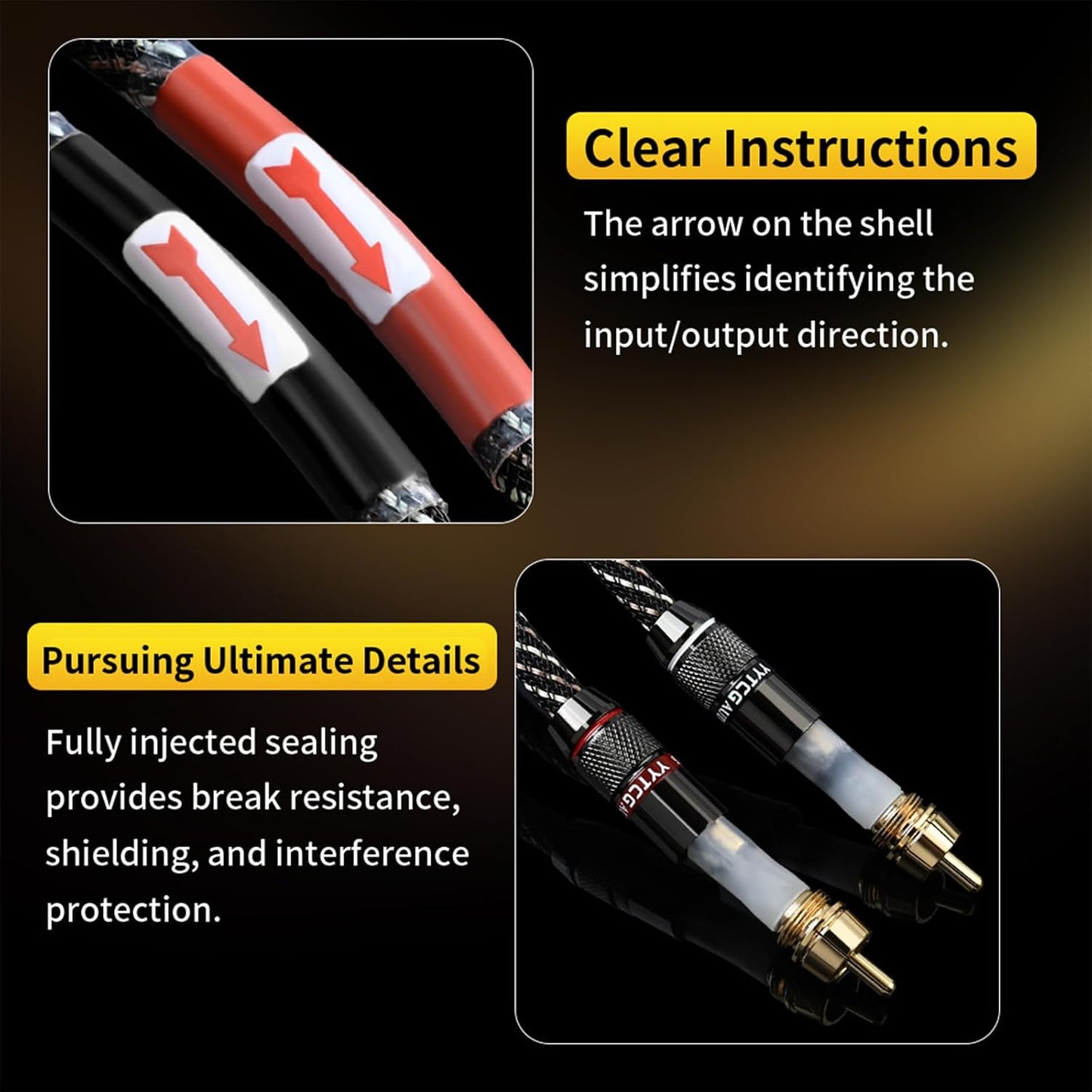 1.64ft 2RCA Male,15 AWG,4N Core,24K Player,Turntable(1.64ft/0.5m) Audiophile HiFi Audio RCA Cables - Male to OFC