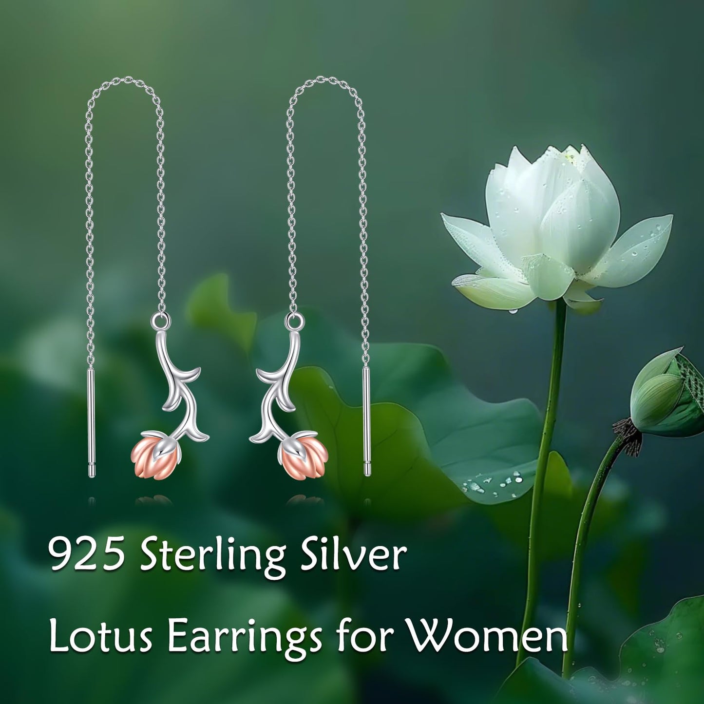 Lotus Earring for Women Sterling Silver Pink Lotus Ear thread Jewelry Gifts for Women