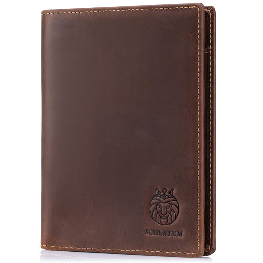 SCHLATUM Leather Passport Holder for Travel Men Bifold Slim RFID Blocking with 2 Passport Slots, 1 Cash Pocket, 5 Card Slots