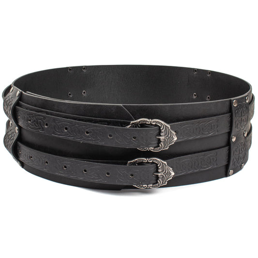 SUMGOGO Retro Waist Belt Medieval Viking Leather Waist Armor Knight Wide Corset Belt Renaissance Halloween Cosplay Costume (Black)