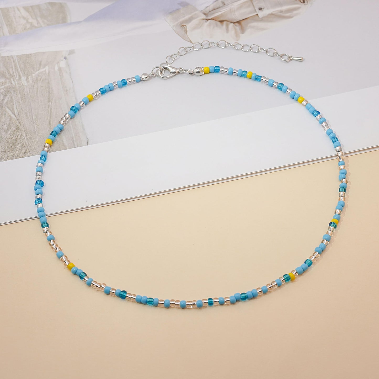 Lameybrt Cowrie Shell Surfer Necklaces, Hawaiian Beach Handmade Choker Set for Women, White Rice Bead with Black Accents, Bohemian Summer Seashell Choker 2 Piece Set, Perfect for Summer Beach Vacation, Birthday, Mother’s Day & Holiday Gifts (R05 Blue)
