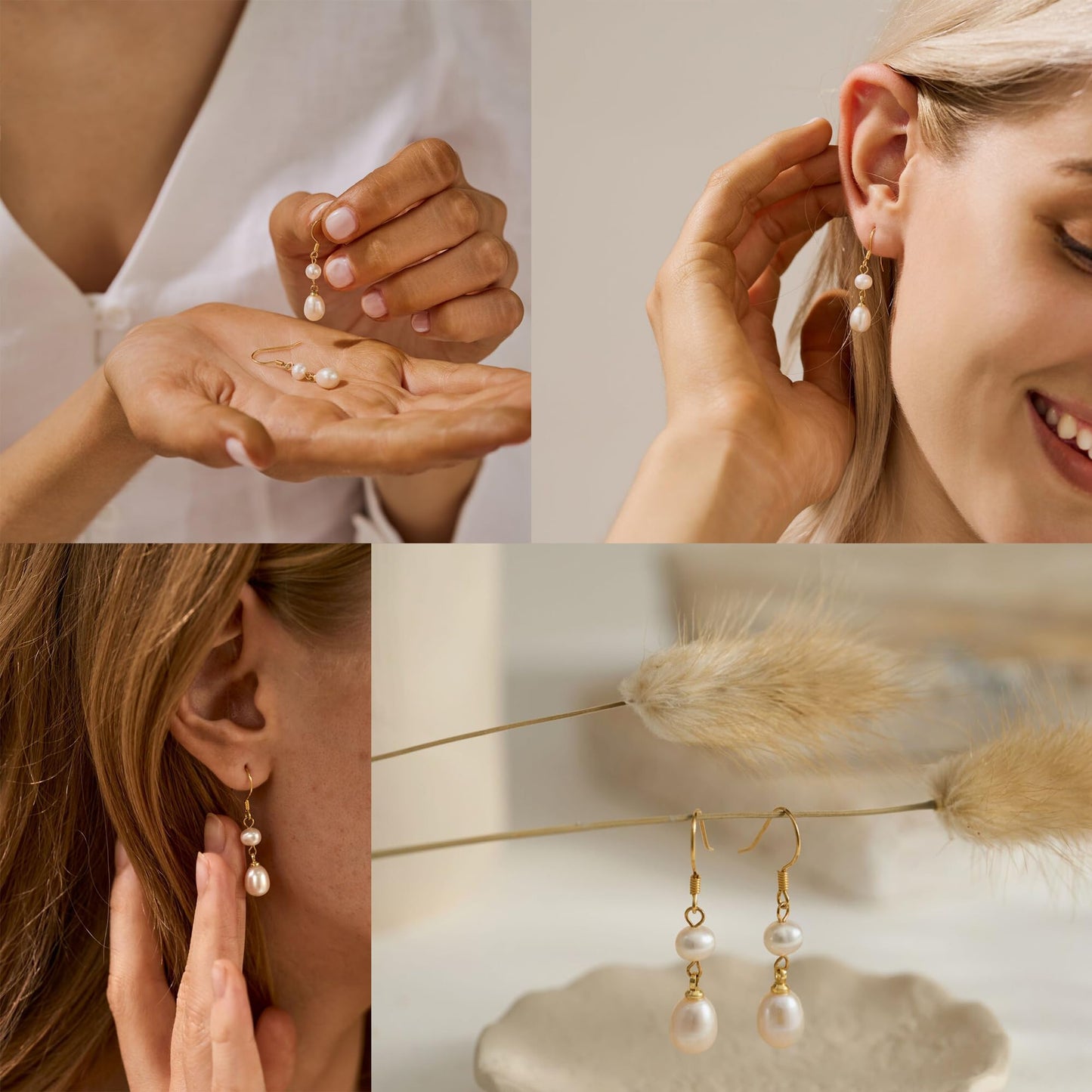Pearl Earrings for Women 14K Gold Pearl Drop Dangle Earrings Handmade Pearl Earrings Hypoallergenic Lightweight Gold Pearls Jewelry for Women Bridesmaid Gifts