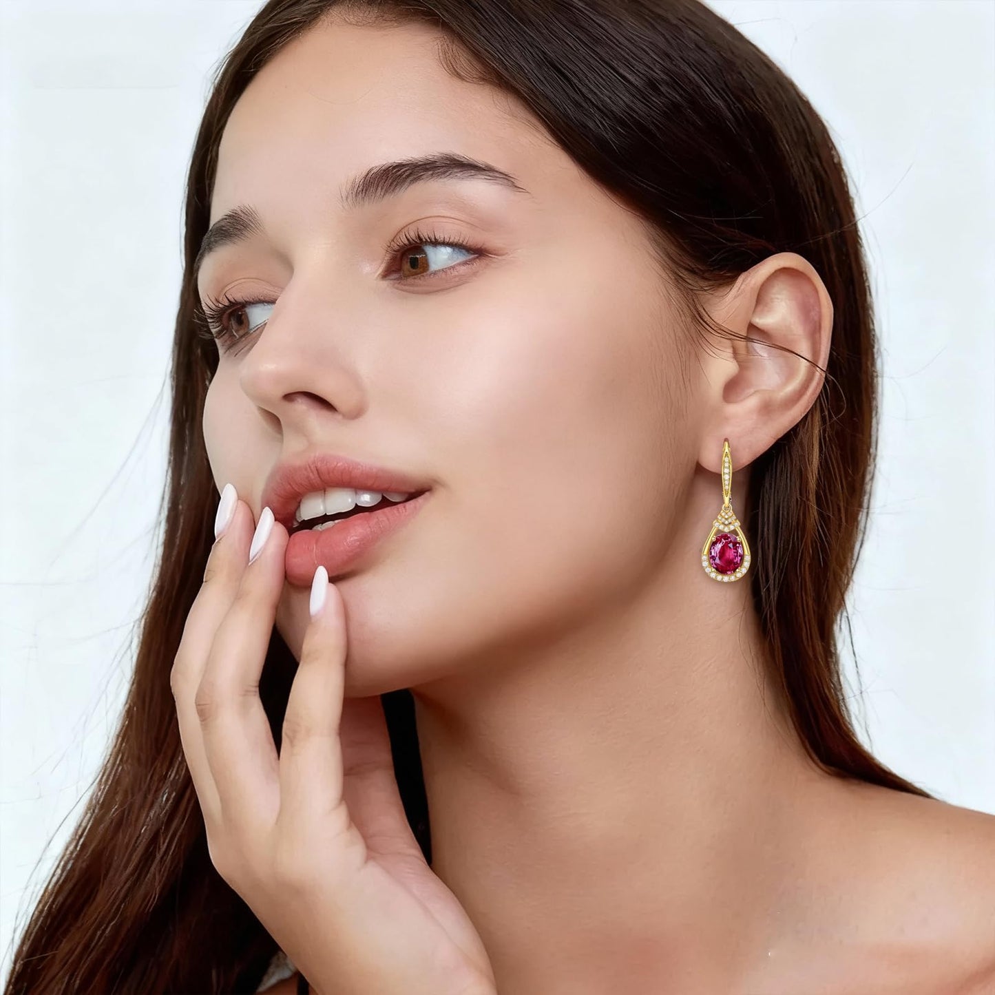 Gold Plated Red Ruby Dangle Earrings for Women Sterling Silver Teardrop Earrings July Birthstone Birthday Gifts Leverback Drop Earring for Mother' Day Lady Sparkling Jewelry Gifts for Party Christmas