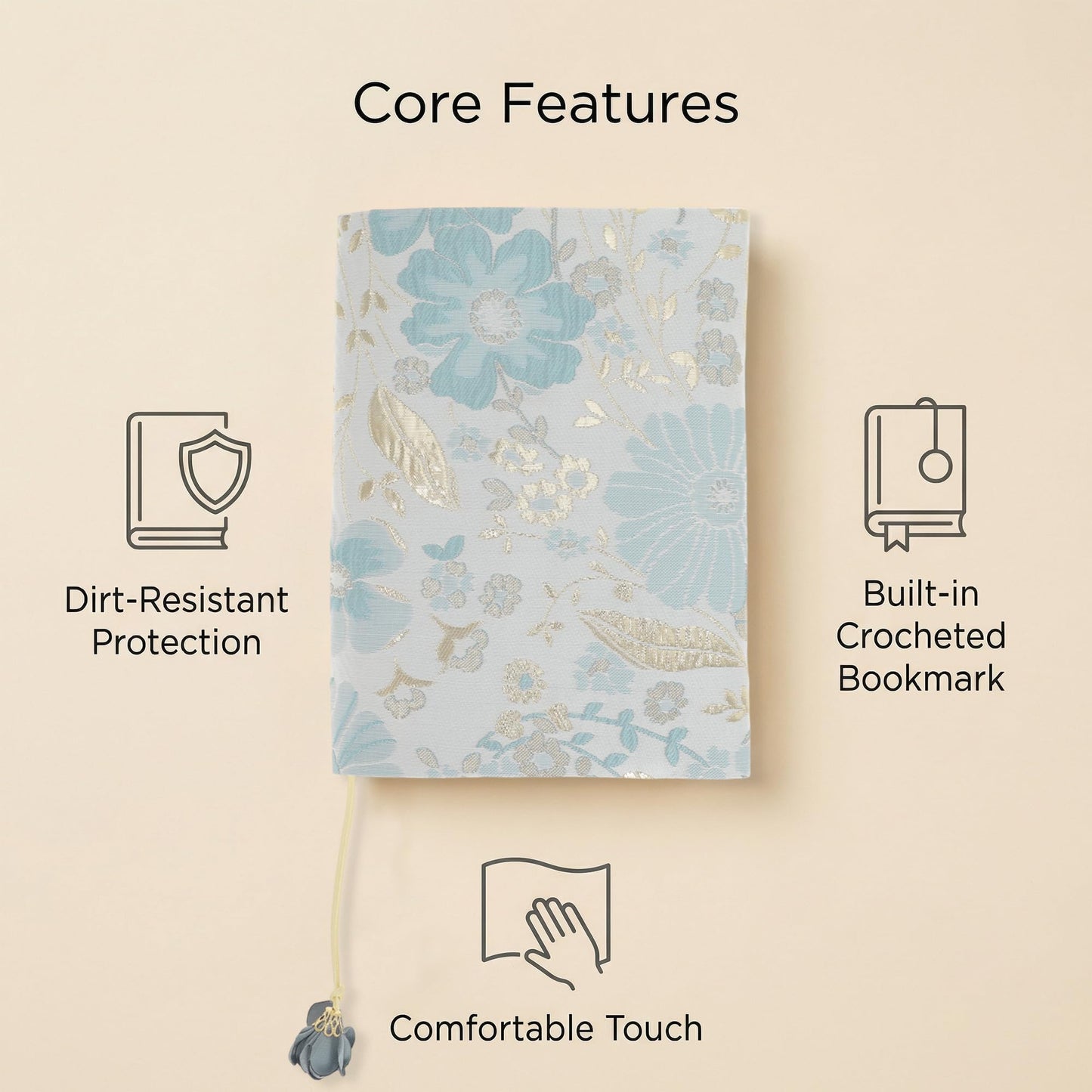 ChronaDayli Book Cover,Adjustable Fabric Fit A5 Books(5.8"x8.3"),with Built-in Bookmark, Delicate Pattern,for Daily Reading Travel Blue&Sunflower