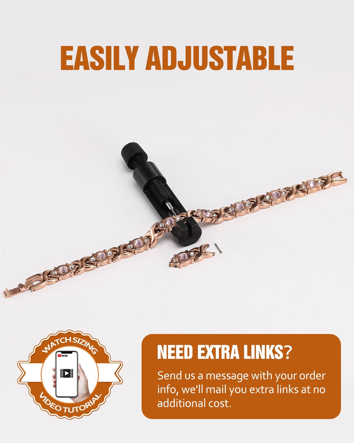 Jecanori Pure Copper Bracelet for Women, Effective Magnetic Bracelet With 4 Element Magnets & Sparkling Cubic Zirconia, Ideal Jewelry Gift