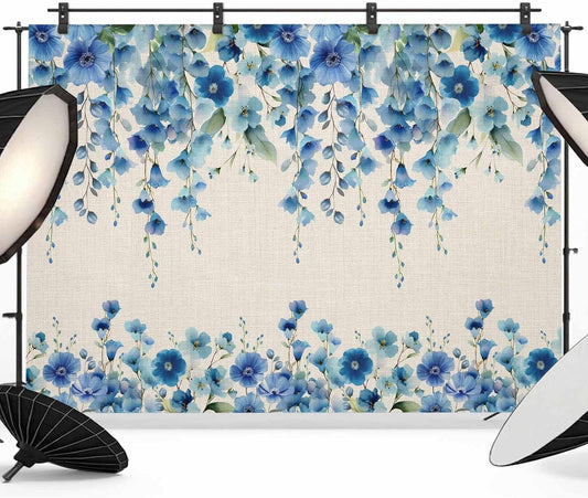 Znujuabbrel 10x8ft Props,Country Photography Backdrop,Retro Blue Flowers on Jam Professional Photo Backdrops