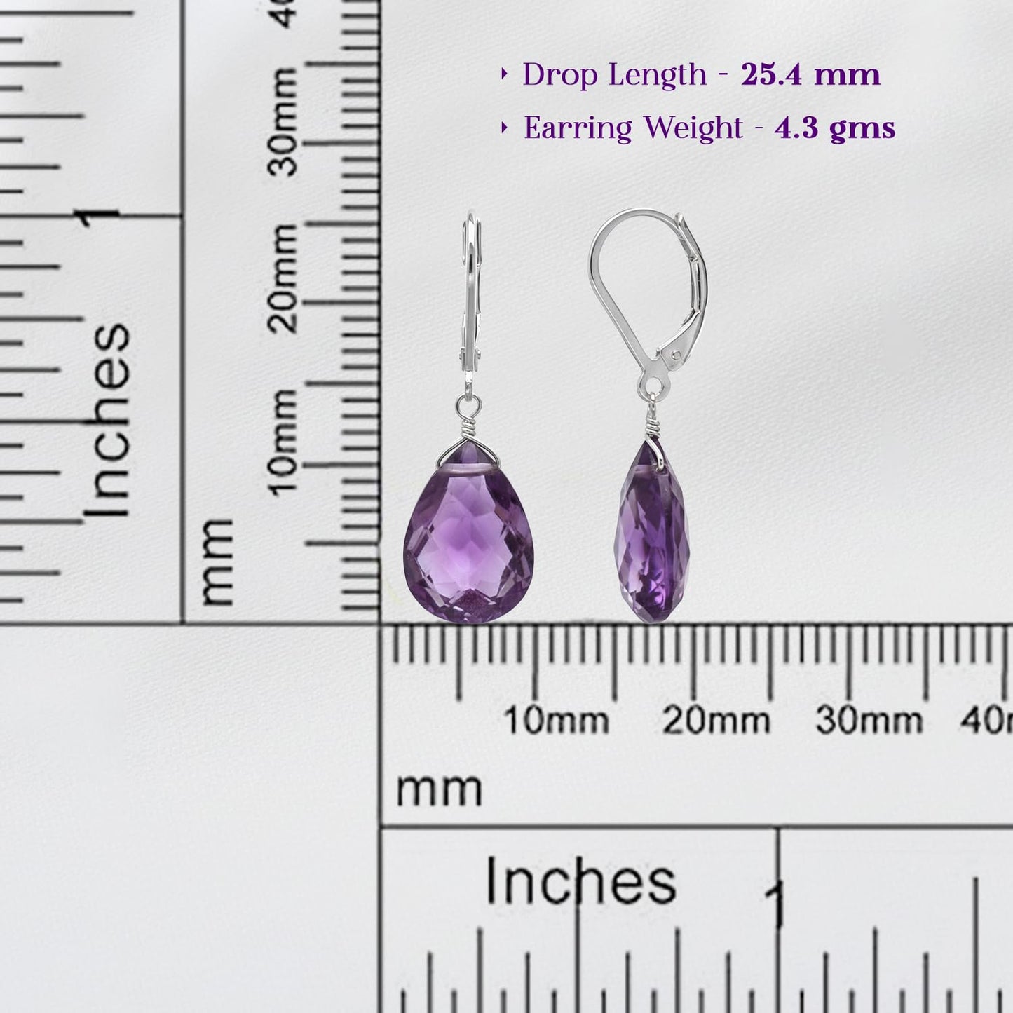 GemInspire Amethyst Teardrop Dangle Earrings for Women, Leverback Pear Shaped Gemstone, 925 Sterling Silver Leverback Hoops, Handmade February Birthstone Jewelry Gift