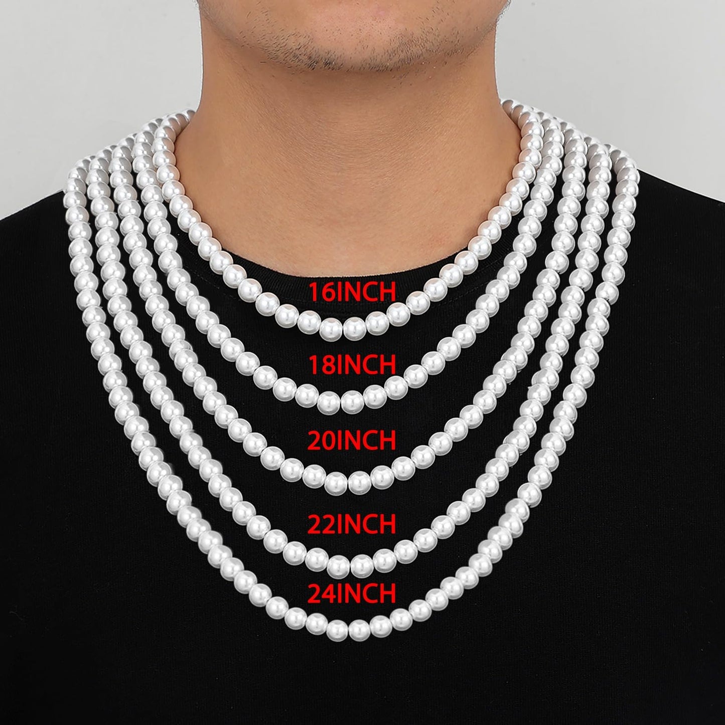 MJartoria Pearl Necklace for Men, 16''-24'' Pearl Necklaces for Women, 6/8mm White Pearl Choker Necklace Trendy Jewelry Gifts for Women Men (16 inches, 8mm)